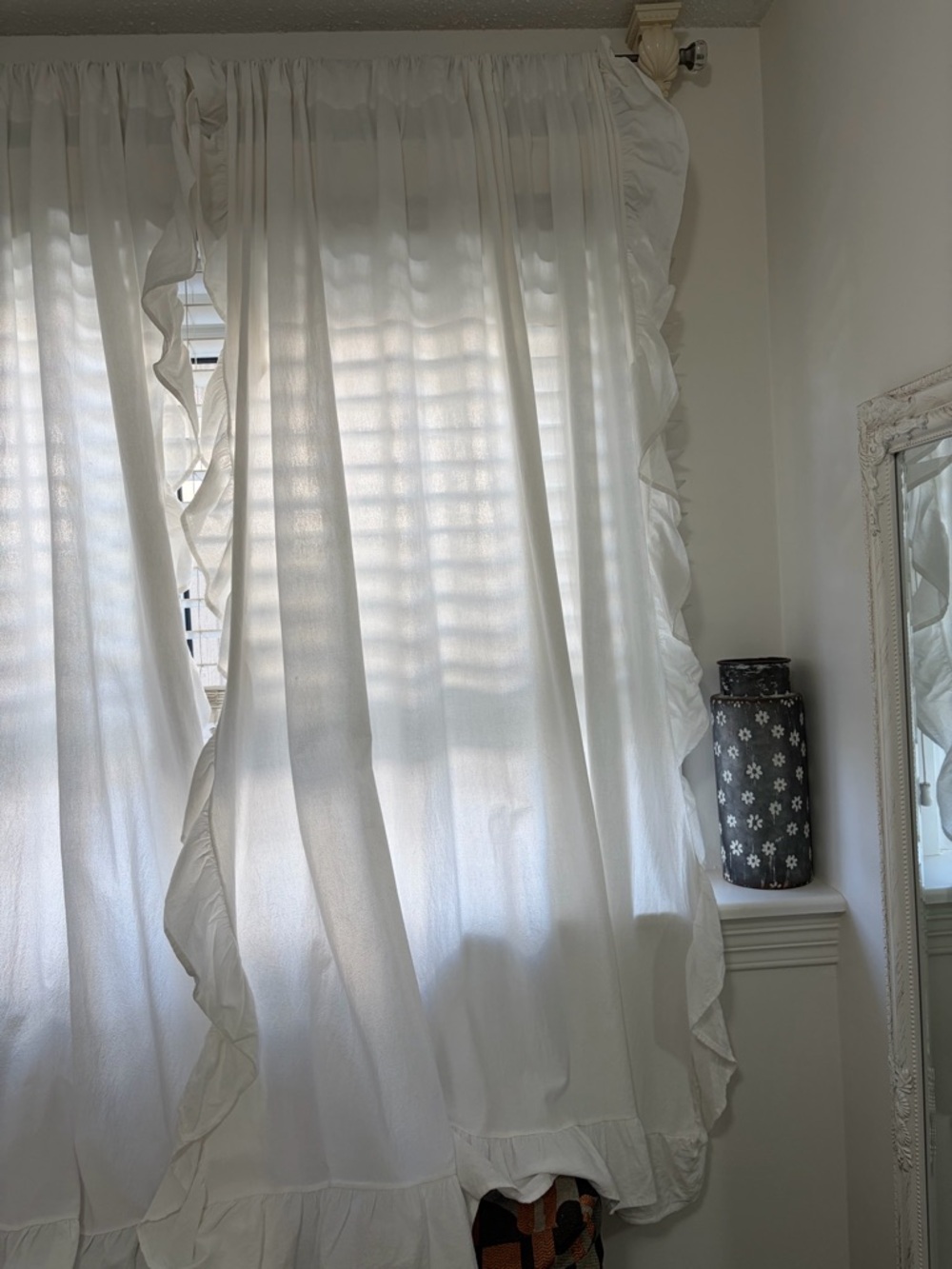 Pair of 100% Linen Ivory Ruffle Window Panels/Curtains